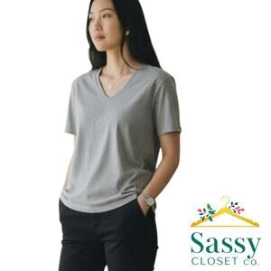 Banana Republic Supima Cotton V‑Neck Tee Gray Short Sleeve Size M EUC